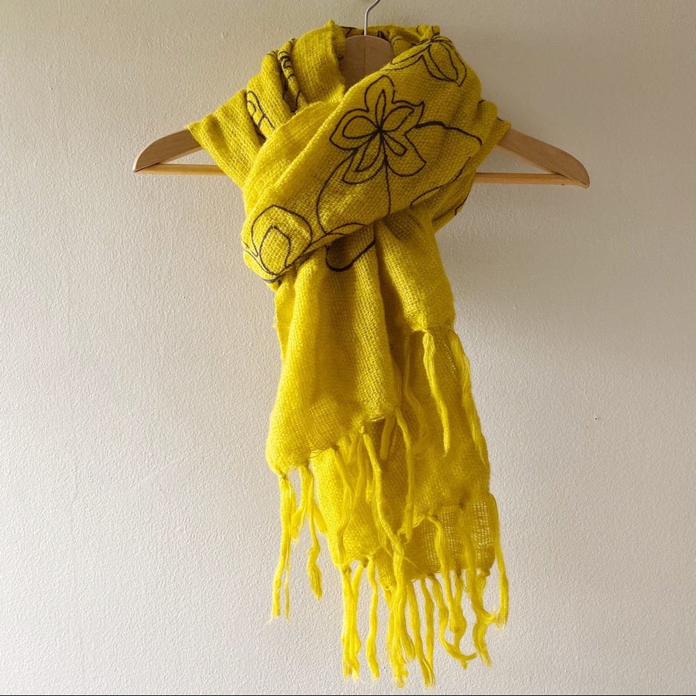 Cozy Chartreuse Embroidered Knit Scarf